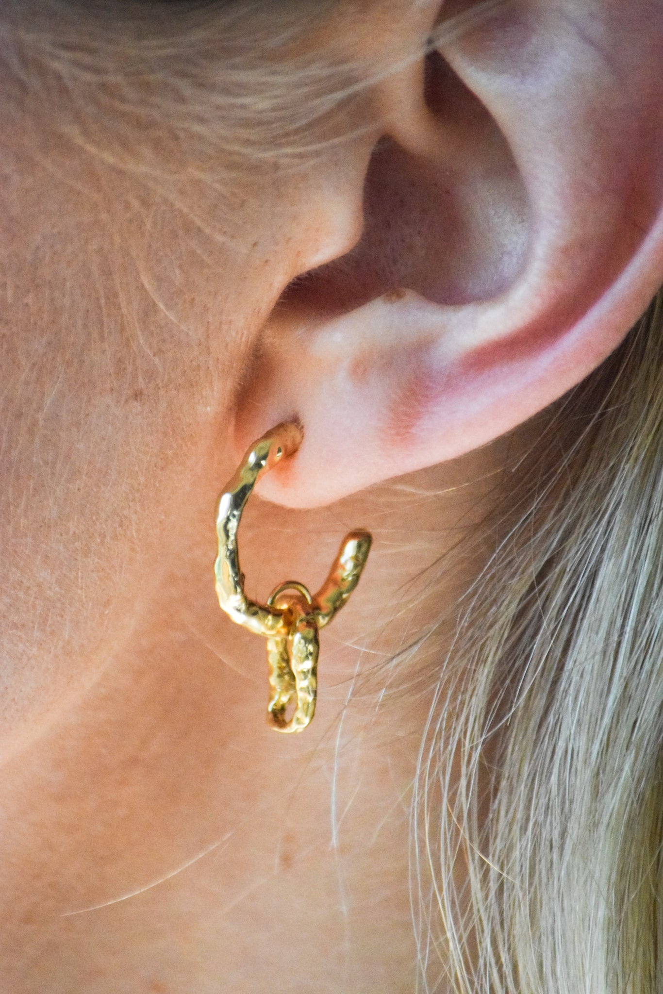 Hammered Gold Earrings, Small Gold Rectangle Earrings, Dangle Hoops with Textured Rectangle Charm