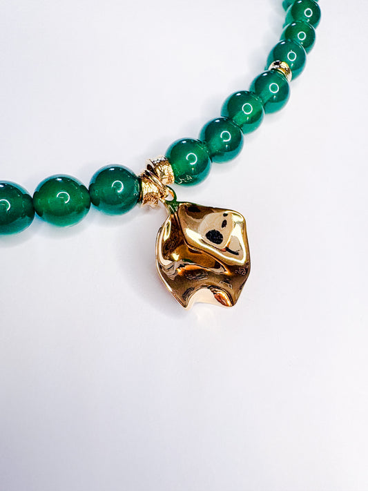 Harmony Green Agate Beaded Asymmetric Pendant Necklace