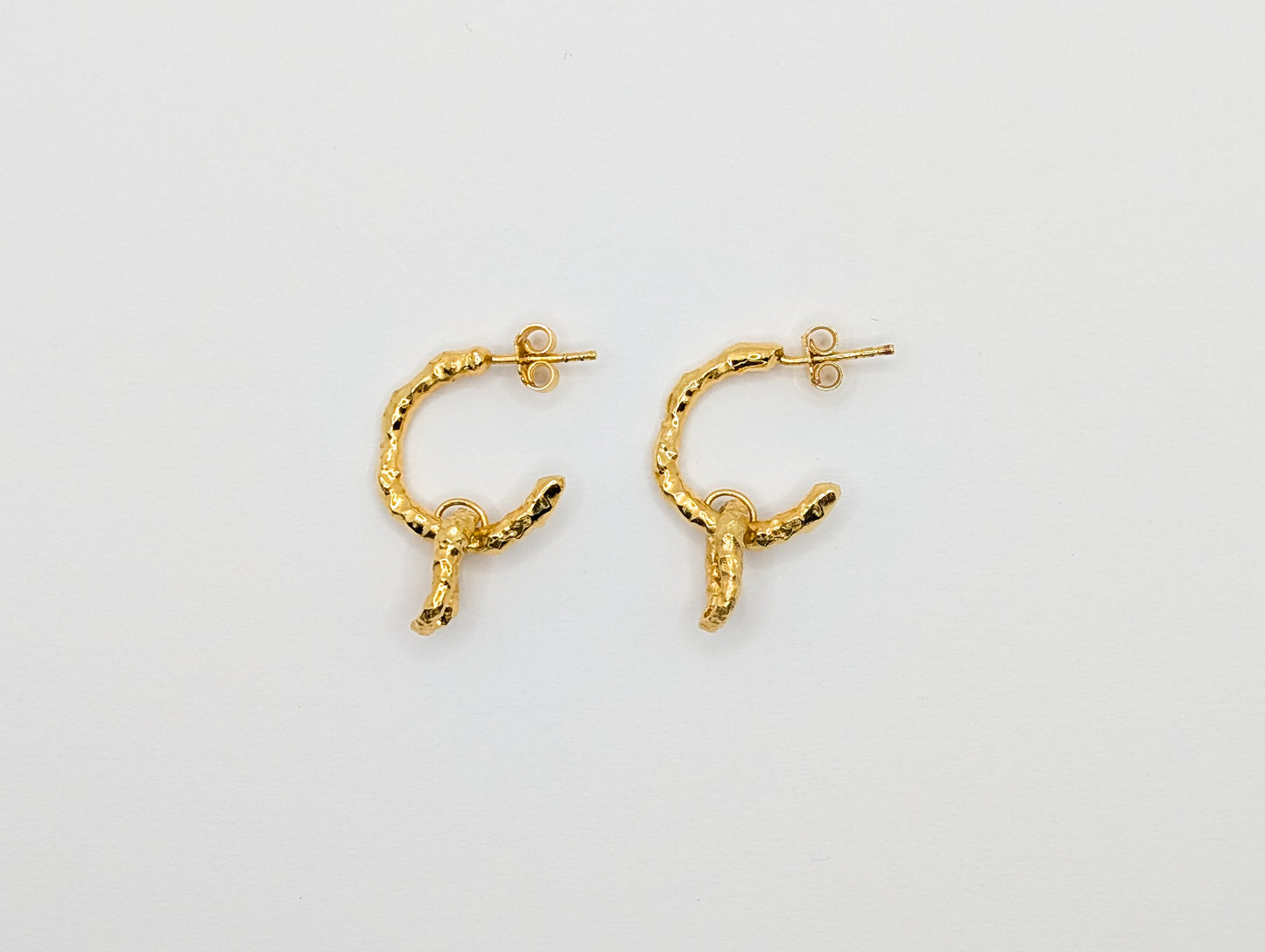 Hammered Gold Earrings, Small Gold Rectangle Earrings, Dangle Hoops with Textured Rectangle Charm