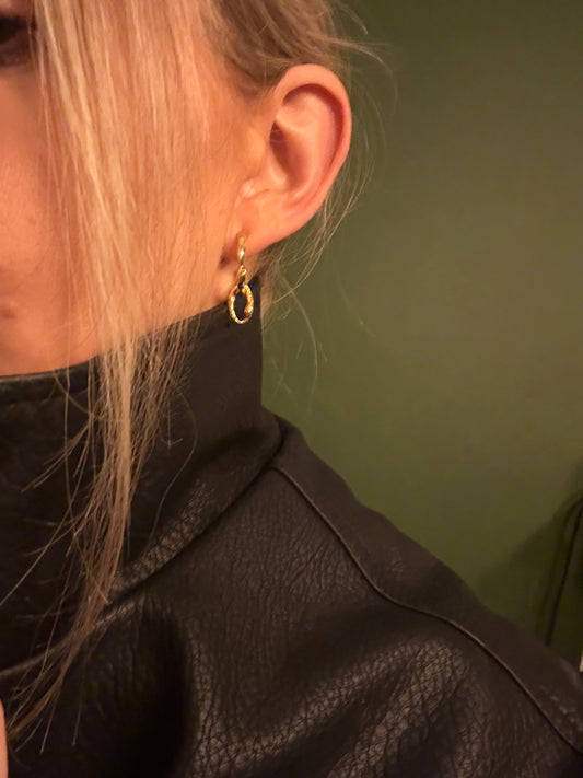 Gold Sandy Textured Charm Hoop Earrings