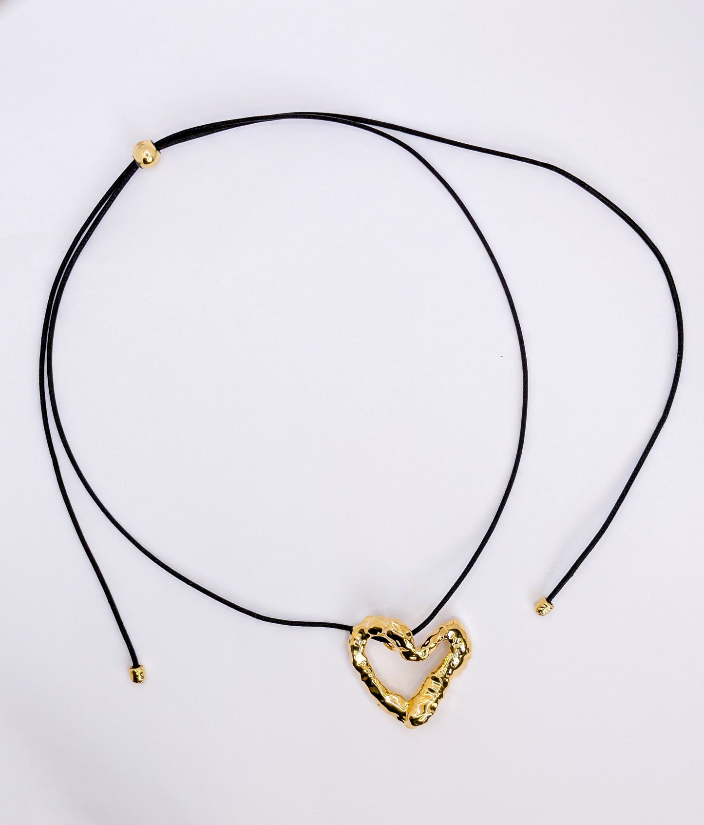 Gold Wavey Gold Heart Textured Adjustable Cord Necklace