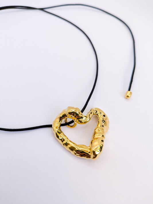 Gold Wavey Gold Heart Textured Adjustable Cord Necklace