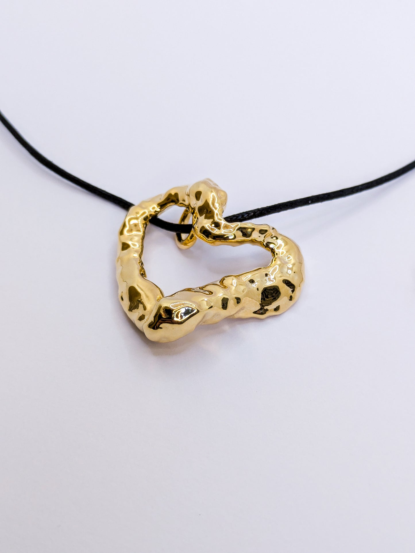 Gold Wavey Gold Heart Textured Adjustable Cord Necklace