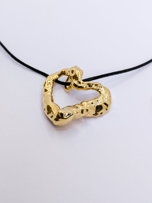 Gold Wavey Gold Heart Textured Adjustable Cord Necklace
