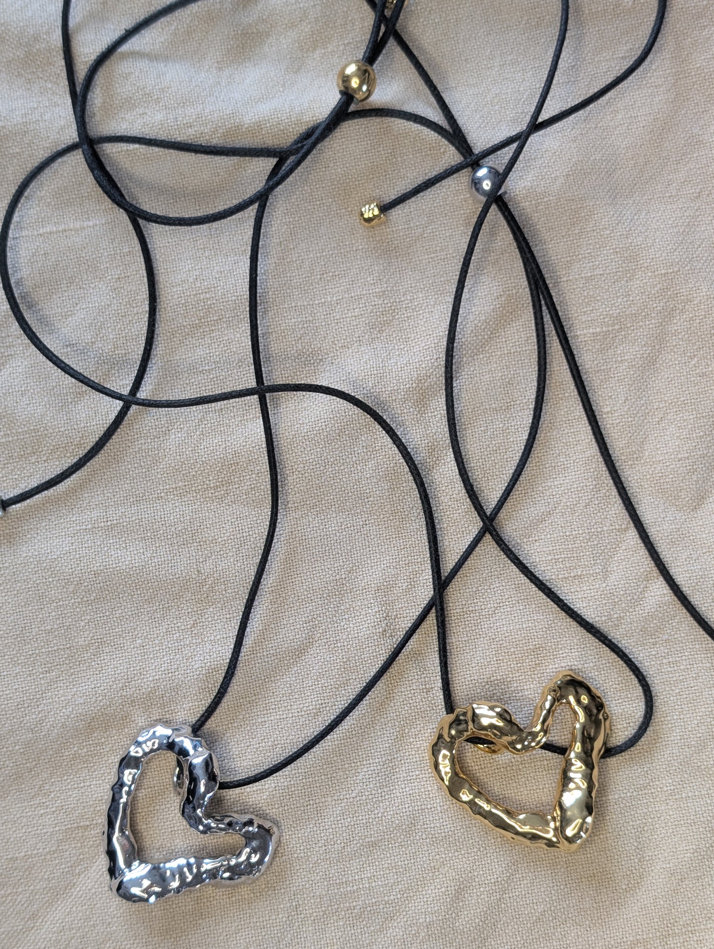 Silver Wavey Textured Heart Adjustable Cord Necklace