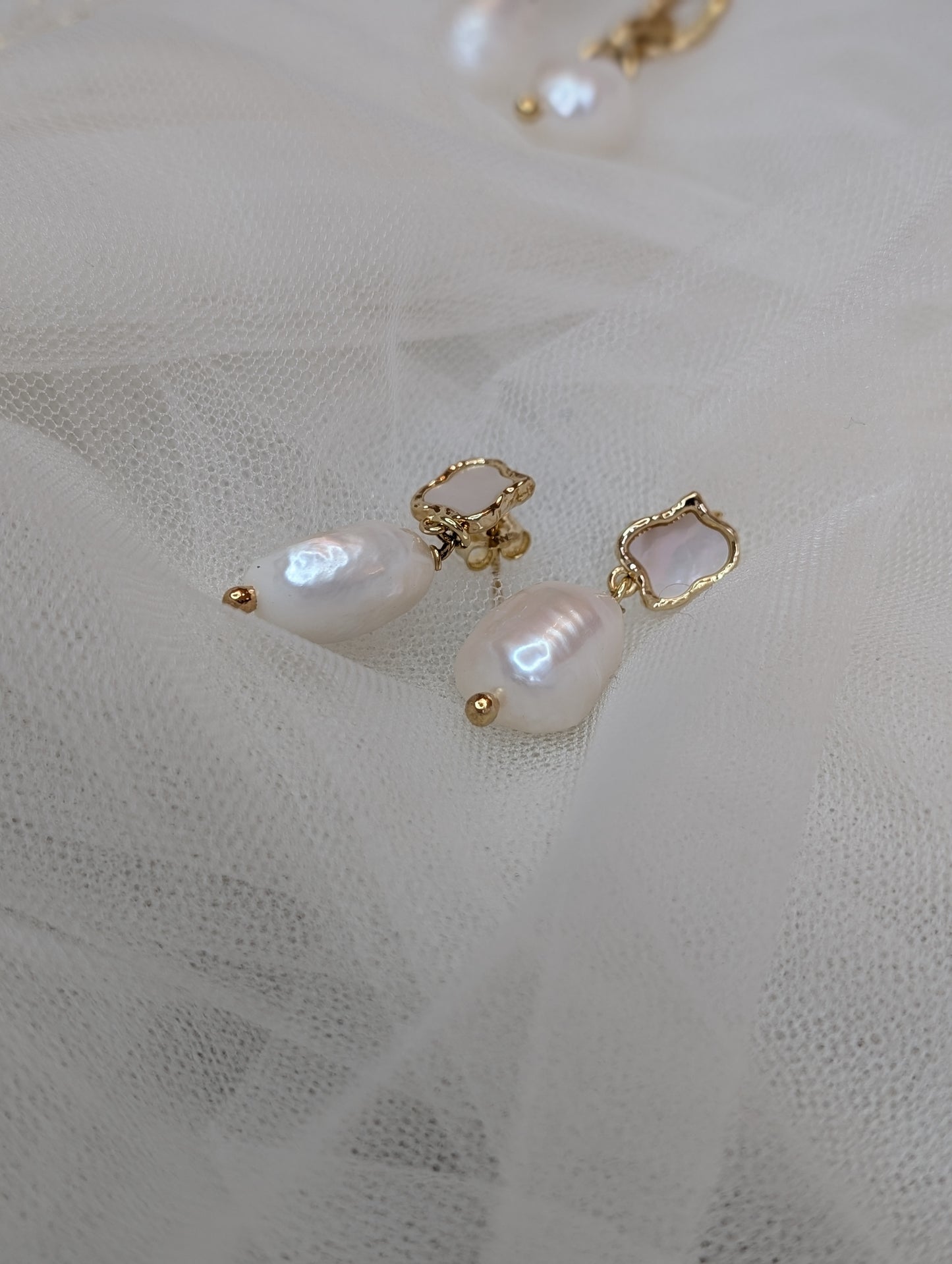 Gold Shelly Textured Mother of Pearl Drop Earrings