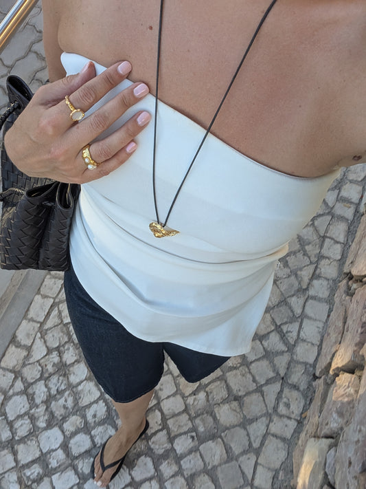 Gold Wavey Heart Textured Adjustable Cord Necklace