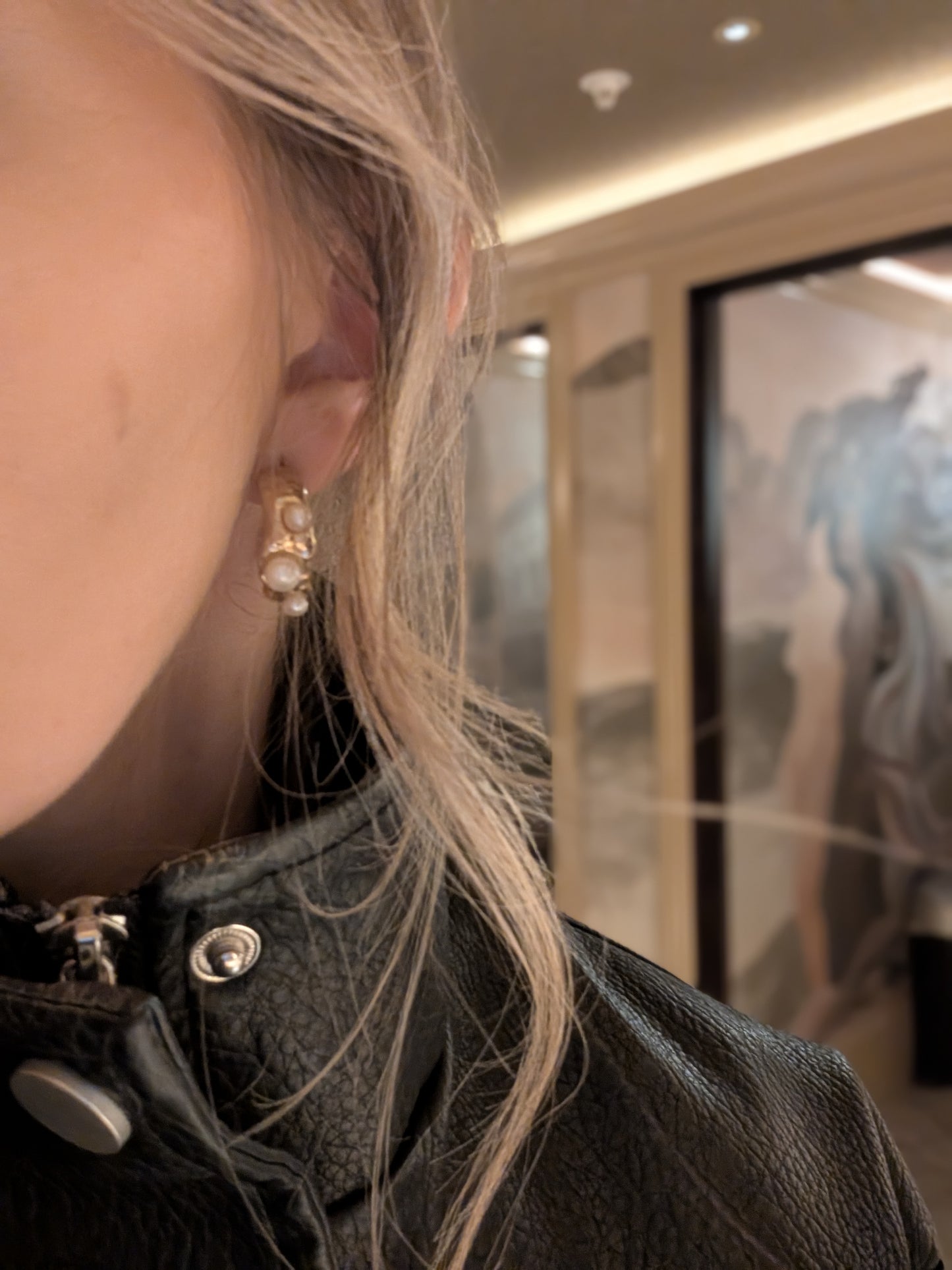 Gold Coral Textured Pearl Chunky Hoop Earrings
