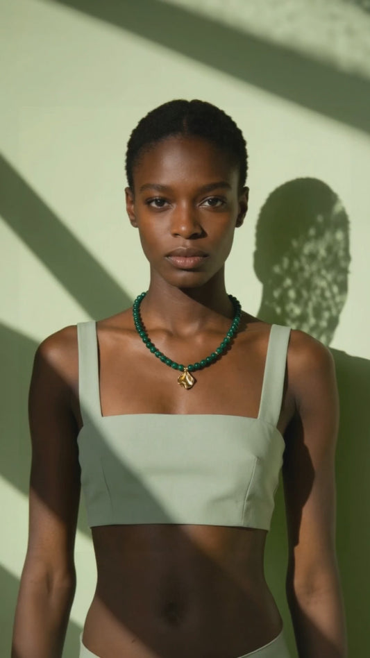 Harmony Green Agate Beaded Asymmetric Pendant Necklace